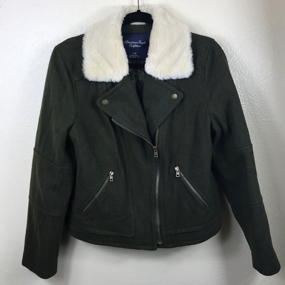American Eagle Outfitters Jackets & Blazers - American Eagle Wool Faux Fur Trim Moto Jacket Coat